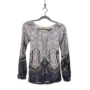WHITE HOUSE BLACK MARKET $98‎ Long Sleeve Neverland Print Blouse XXS